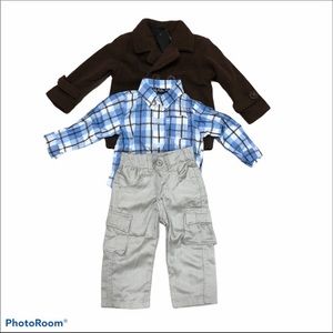 Only Kids double breasted brown peacoat, khakis & shirt outfit